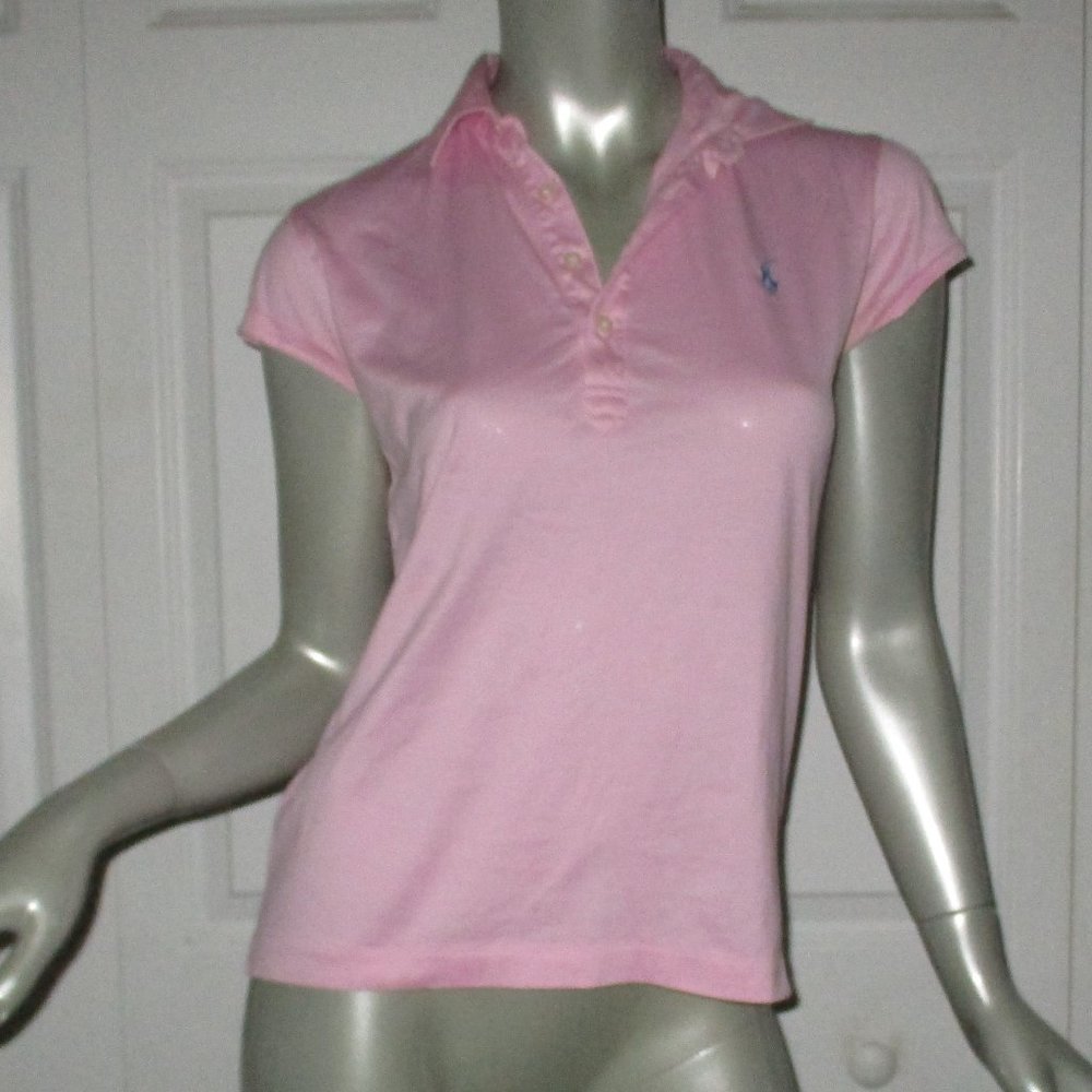 RALPH LAUREN Sport Pink Cap Sleeve Polo Top Medium